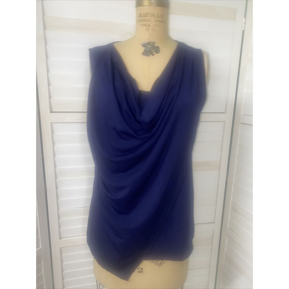 U-Knit Poly Blend Stretch Knit Navy Blue Women’s Wrap Style Top Blouse Sz Large